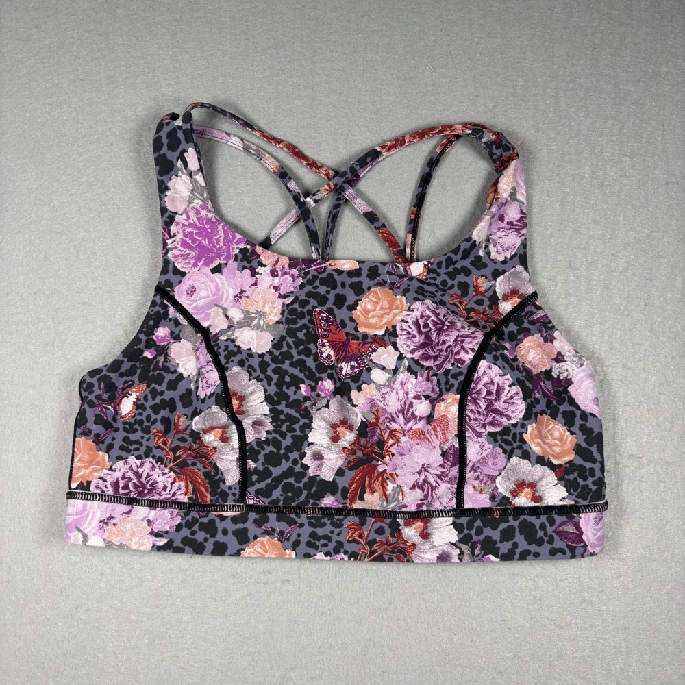 Torrid Active Floral Leopard Sports Bra Size 1 Purple Grey Strappy Workout Gym
